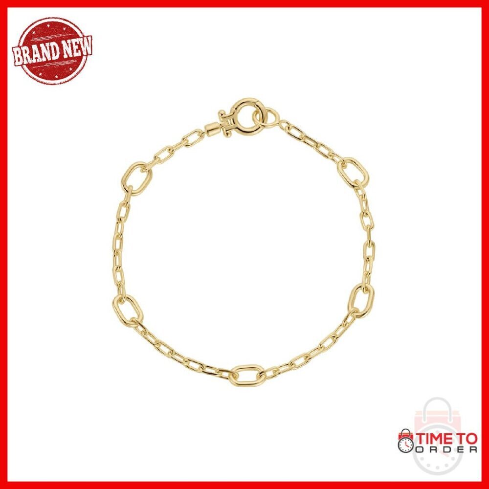 18K Gold Plated Link Bracelet 7" with Hinge Closure Charms